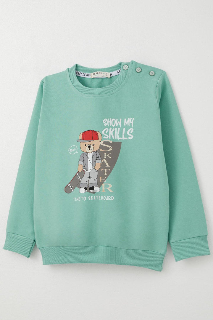 BRE Breeze Boys' Tracksuit Skateboarder Cute Bear Printed 1-4 Years, Aqua Green - Rockhampton