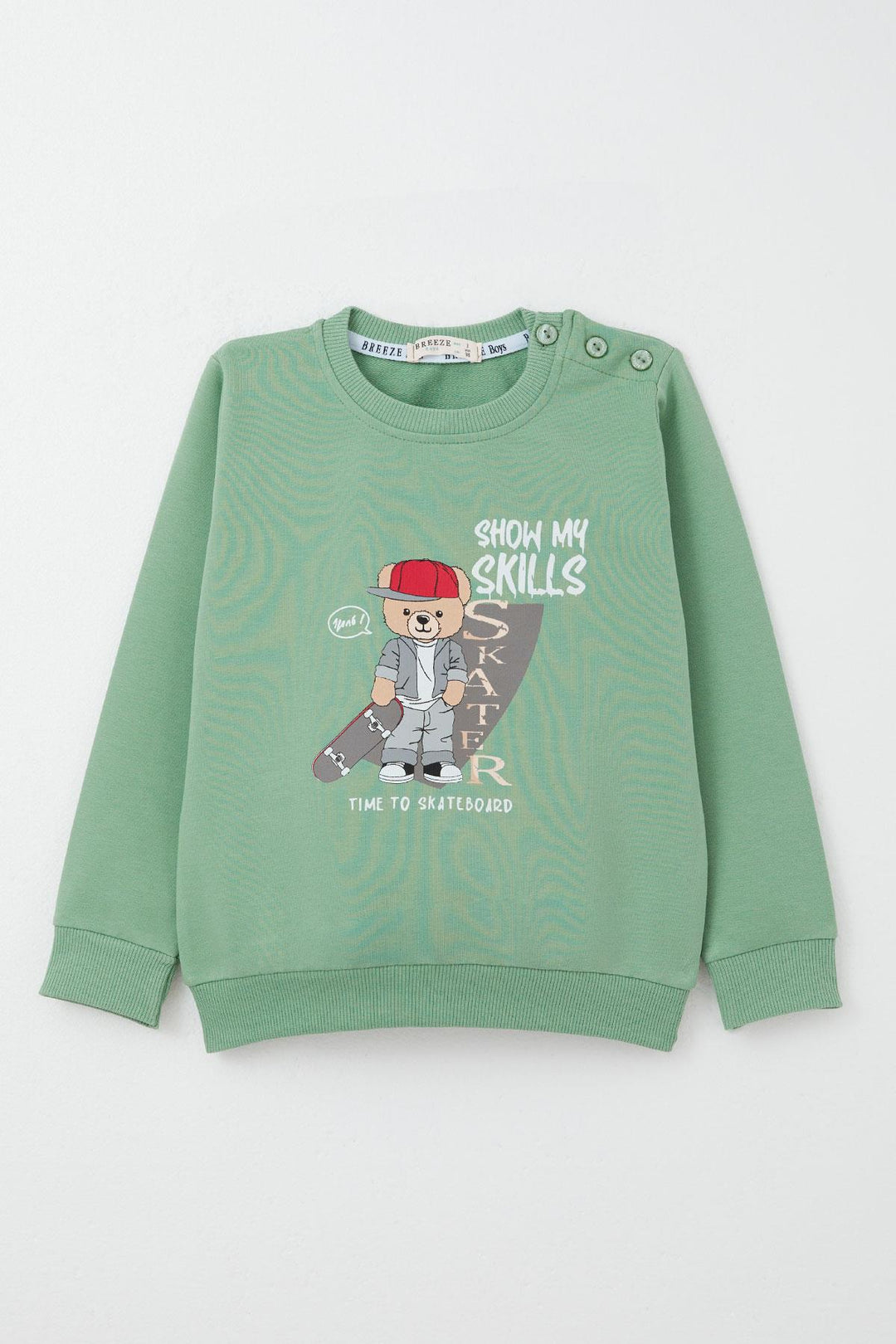 BRE Breeze Boys' Sweat Suit Skateboarder Cute Bear Printed 1-4 Years, Mint Green - Târgu-Mureş