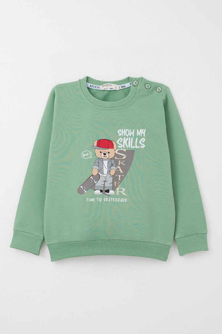 BRE Breeze Boys' Sweat Suit Skateboarder Cute Bear Printed 1-4 Years, Mint Green - Târgu-Mureş