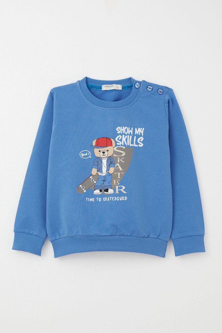 BRE Breeze Boys' Sweat Suit Skateboarder Cute Bear Printed 1-4 Years, Saxe Blue - Brandon