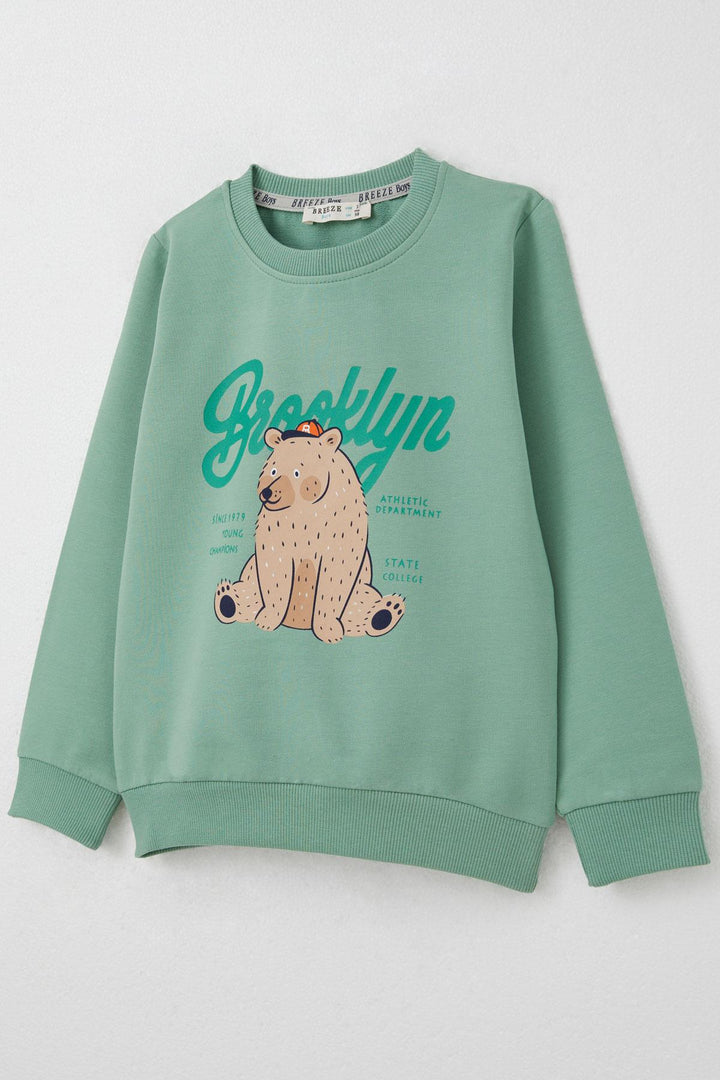 BRE Breeze Boys' Tracksuit Set College Champion Cute Bear Printed 2-6 Years, Mint Green - Bethlehem