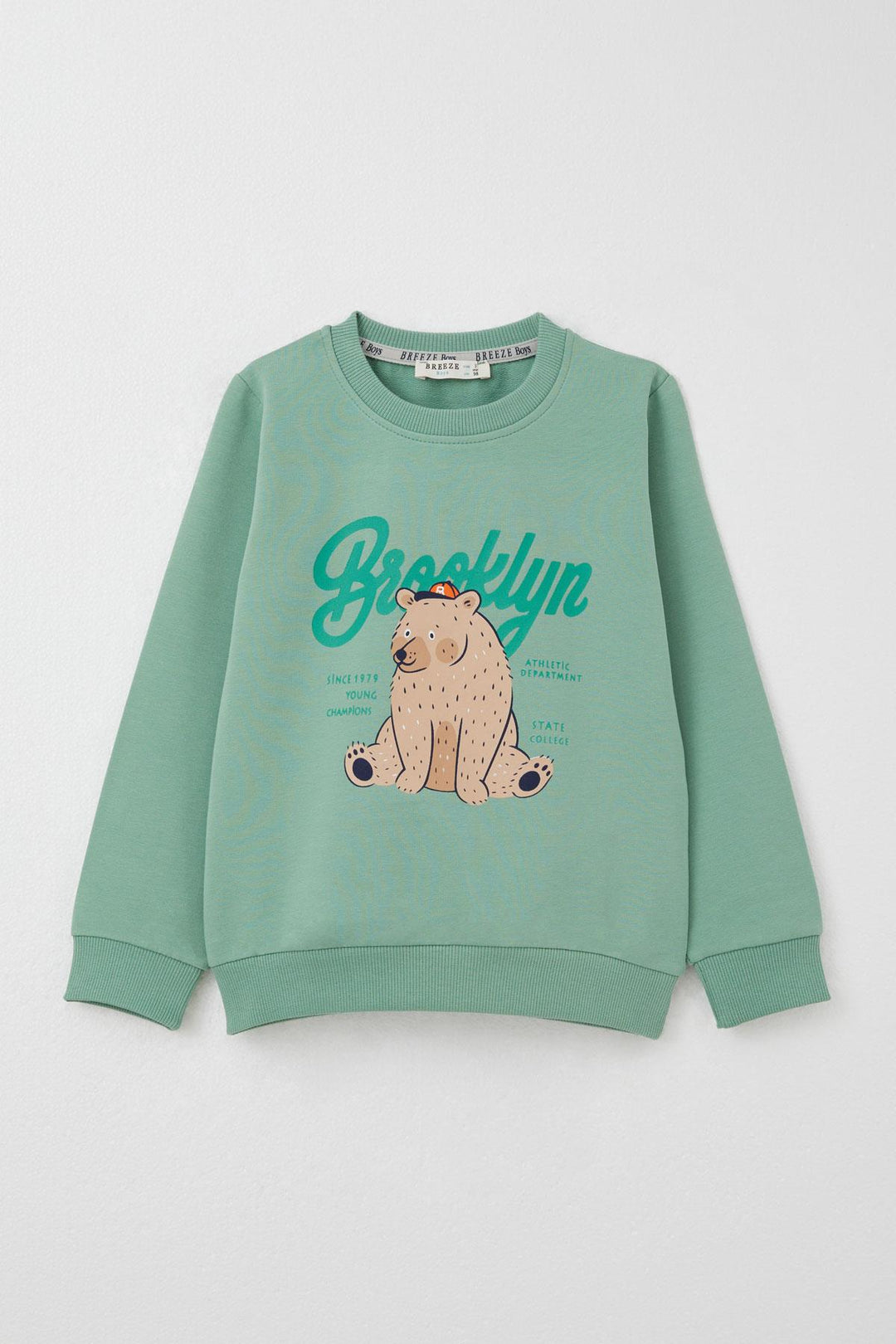 BRE Breeze Boys' Tracksuit Set College Champion Cute Bear Printed 2-6 Years, Mint Green - Bethlehem
