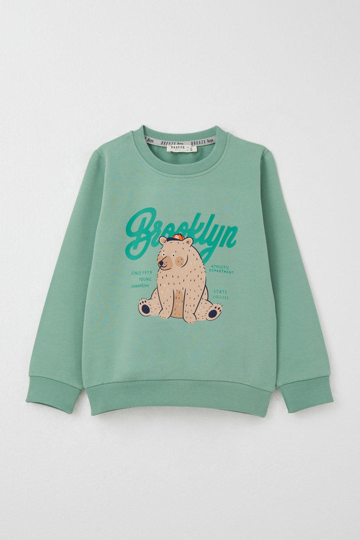 BRE Breeze Boys' Tracksuit Set College Champion Cute Bear Printed 2-6 Years, Mint Green - Bethlehem