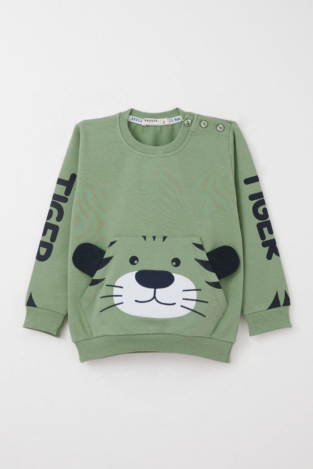 BRE Breeze Boys' Sweat Suit Set with Moving Tiger Embroidery on Ears, 1-4 Years, Mint Green - Delmenhorst