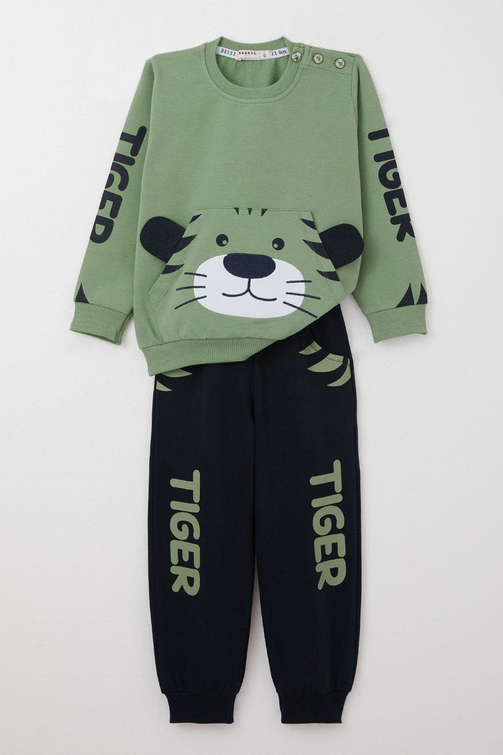 BRE Breeze Boys' Sweat Suit Set with Moving Tiger Embroidery on Ears, 1-4 Years, Mint Green - Delmenhorst