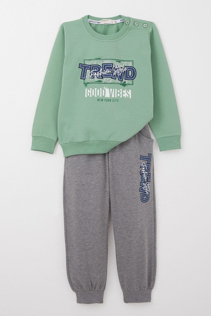 BRE Breeze Boys' Tracksuit Fashion Themed with Printed Text 2-6 Years, Mint Green - Carrollton