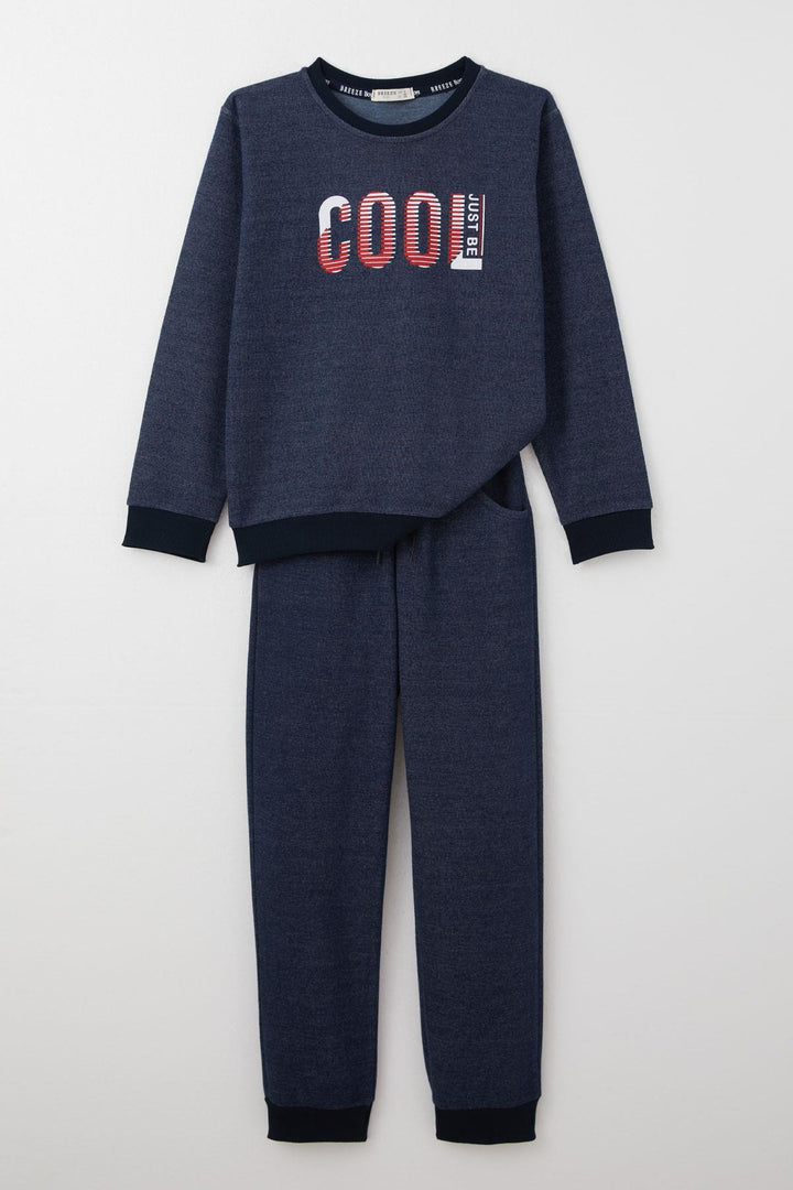 BRE Breeze Boys' Tracksuit Motivation Themed Cool Printed with Writing for 4-8 Years, Navy Melange - Birmingham
