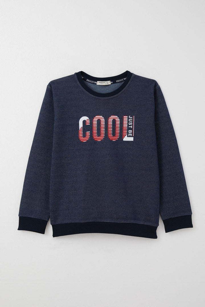 BRE Breeze Boys' Tracksuit Motivation Themed Cool Printed with Writing for 4-8 Years, Navy Melange - Birmingham