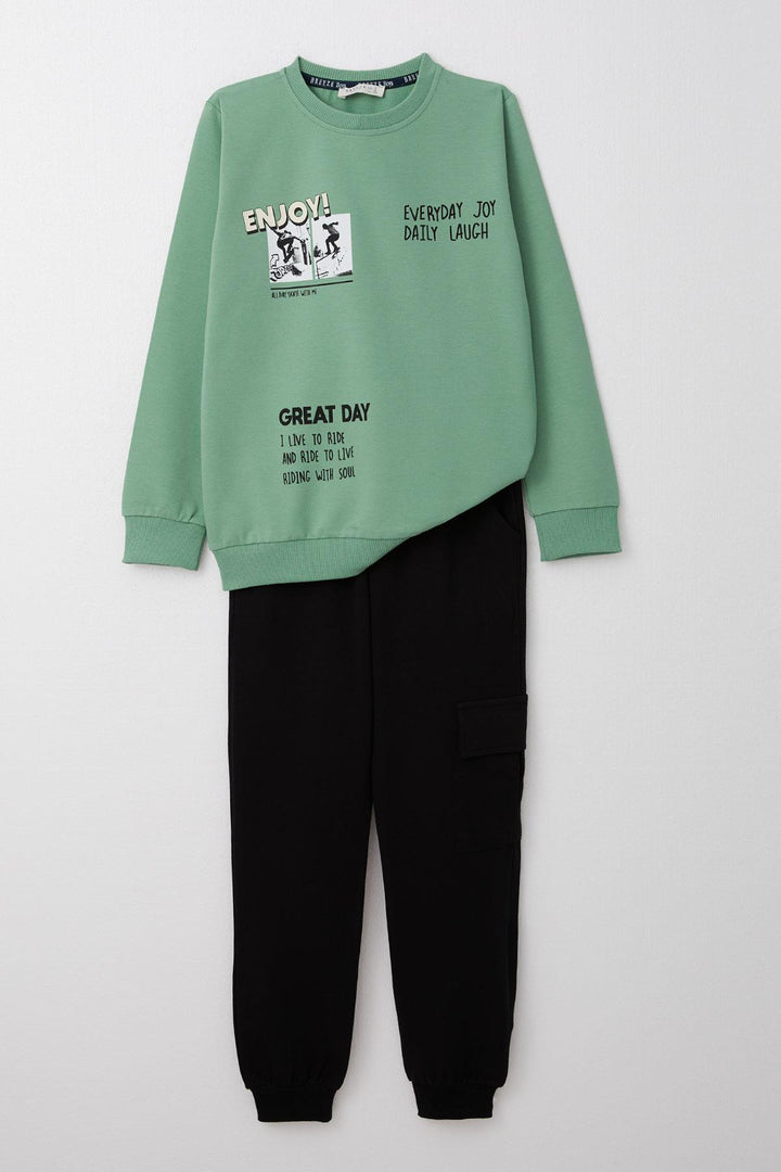 BRE Breeze Boys' Tracksuit Motivation Themed Skateboarder Printed 50 Years, Mint Green - Macerata