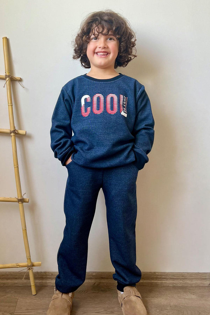 BRE Breeze Boys' Tracksuit Motivation Themed Cool Printed with Writing for 4-8 Years, Navy Melange - Birmingham
