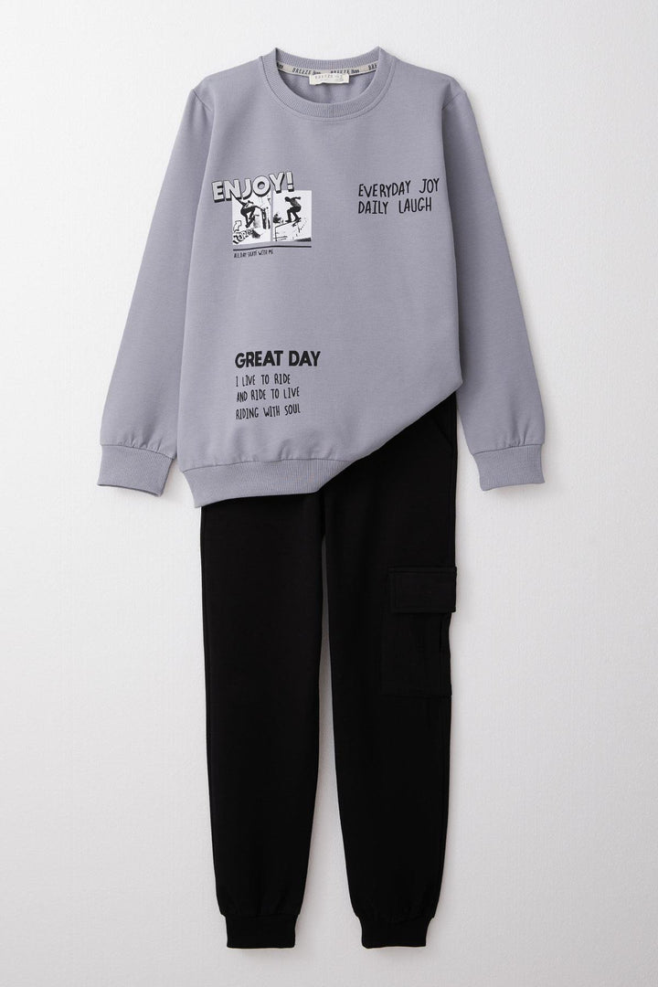 BRE Breeze Boys' Tracksuit Motivation Themed Skateboarder Printed 50 Years, Gray - Valle de Bravo