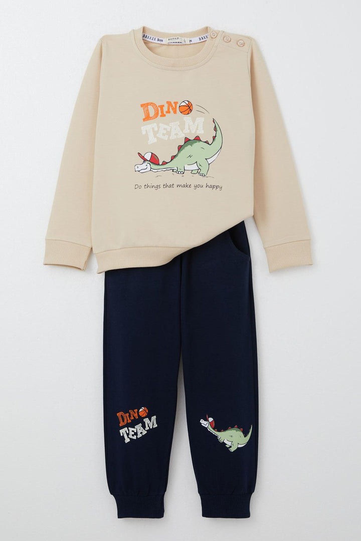 BRE Breeze Boys' Tracksuit Player Dinosaur Printed 1-4 Years, Beige - Bobigny