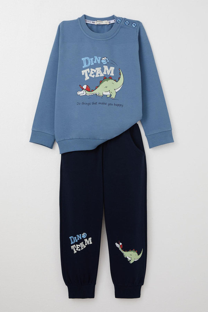 BRE Breeze Boys' Sweat Suit Player Dinosaur Printed 1-4 Years, Indigo - Prescott