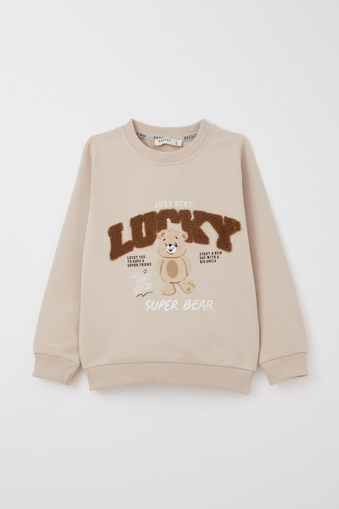 BRE Breeze Boys' Tracksuit Lucky Bear Printed Writing Embroidered 1-4 Years, Beige - Sunrise