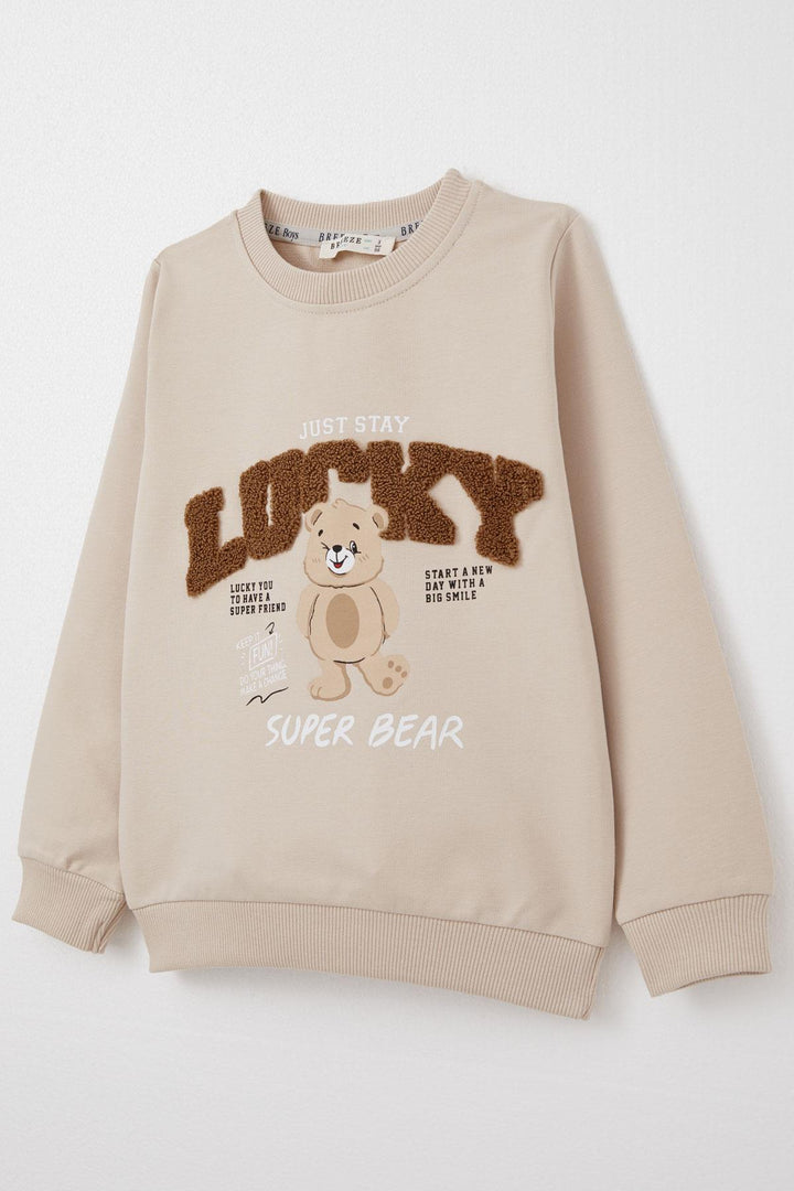 BRE Breeze Boys' Tracksuit Lucky Bear Printed Writing Embroidered 1-4 Years, Beige - Sunrise