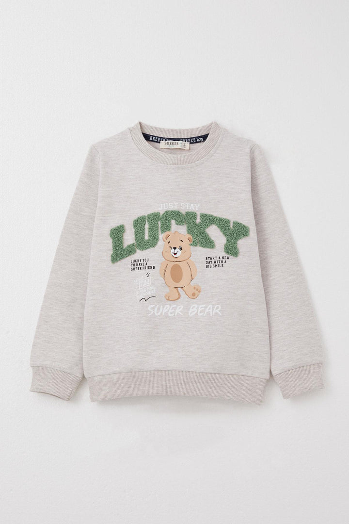 BRE Breeze Boys' Tracksuit Lucky Bear Printed Writing Embroidered 1-4 Years, Beige Melange - Montrouge