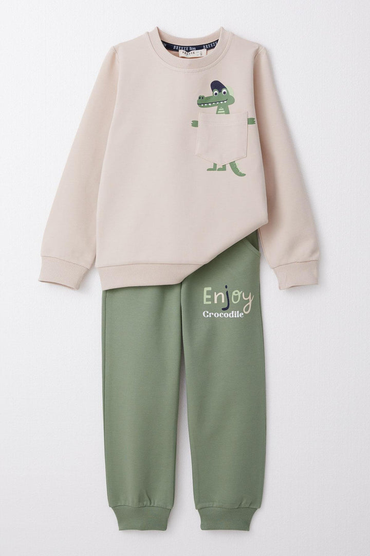 BRE Breeze Boys' Sweat Suit Cute Crocodile Printed 1.5-5 Years, Beige - Kardítsa
