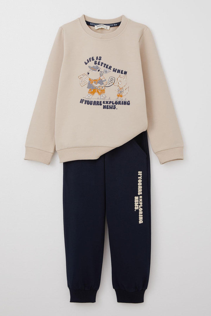 BRE Breeze Boys' Sweat Suit Cute Scout Animals 1-4 Years, Beige - Acaxochitlán