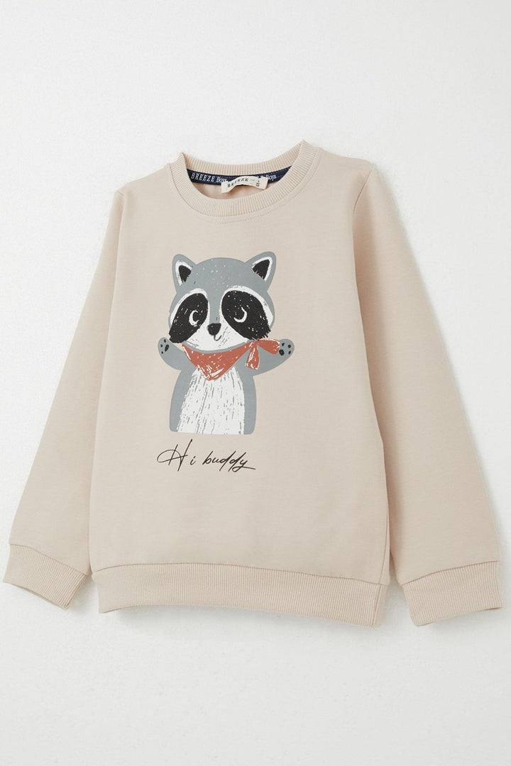 BRE Breeze Boys' Tracksuit Cute Raccoon Printed 1.5-5 Years, Beige - Sykiés