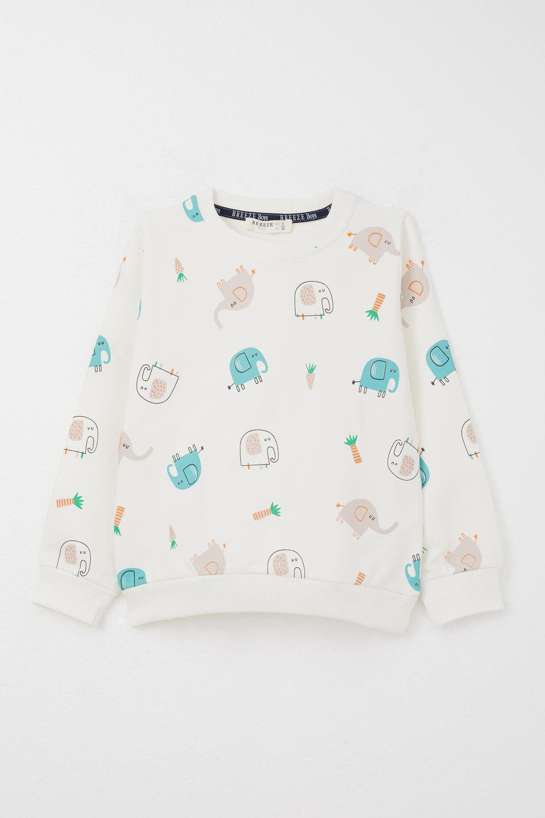 BRE Breeze Boys' Sweat Suit Cute Elephant Patterned 1-4 Years, Ecru - Grand Island