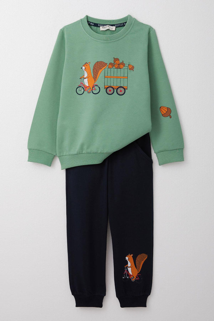 BRE Breeze Boys' Sweat Suit Cute Squirrel & Acorn Print 1-4 Years, Mint Green - Córdoba