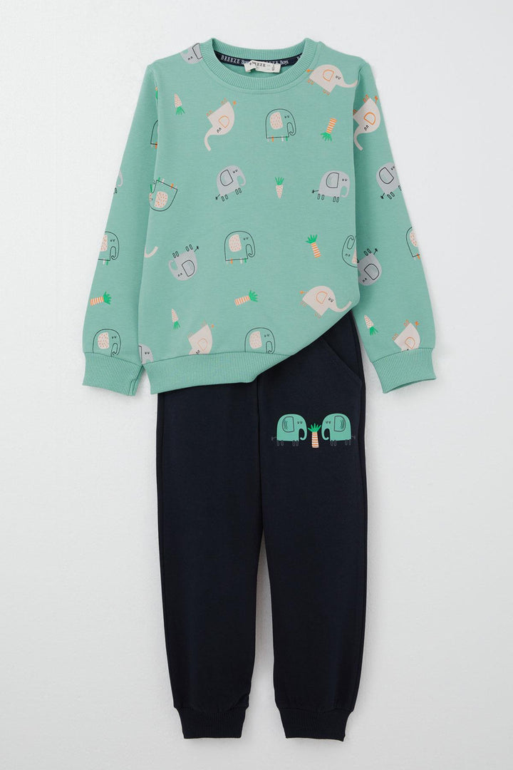 BRE Breeze Boys' Sweat Suit Cute Elephant Patterned 1-4 Years, Water Green - Monclova