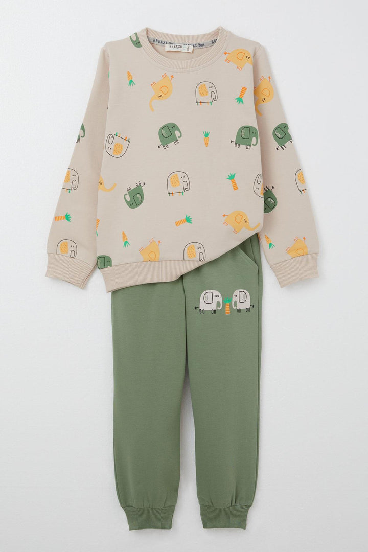 BRE Breeze Boys' Tracksuit Cute Elephant Patterned 1-4 Years, Beige - Zaragoza