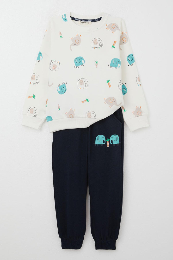 BRE Breeze Boys' Sweat Suit Cute Elephant Patterned 1-4 Years, Ecru - Grand Island