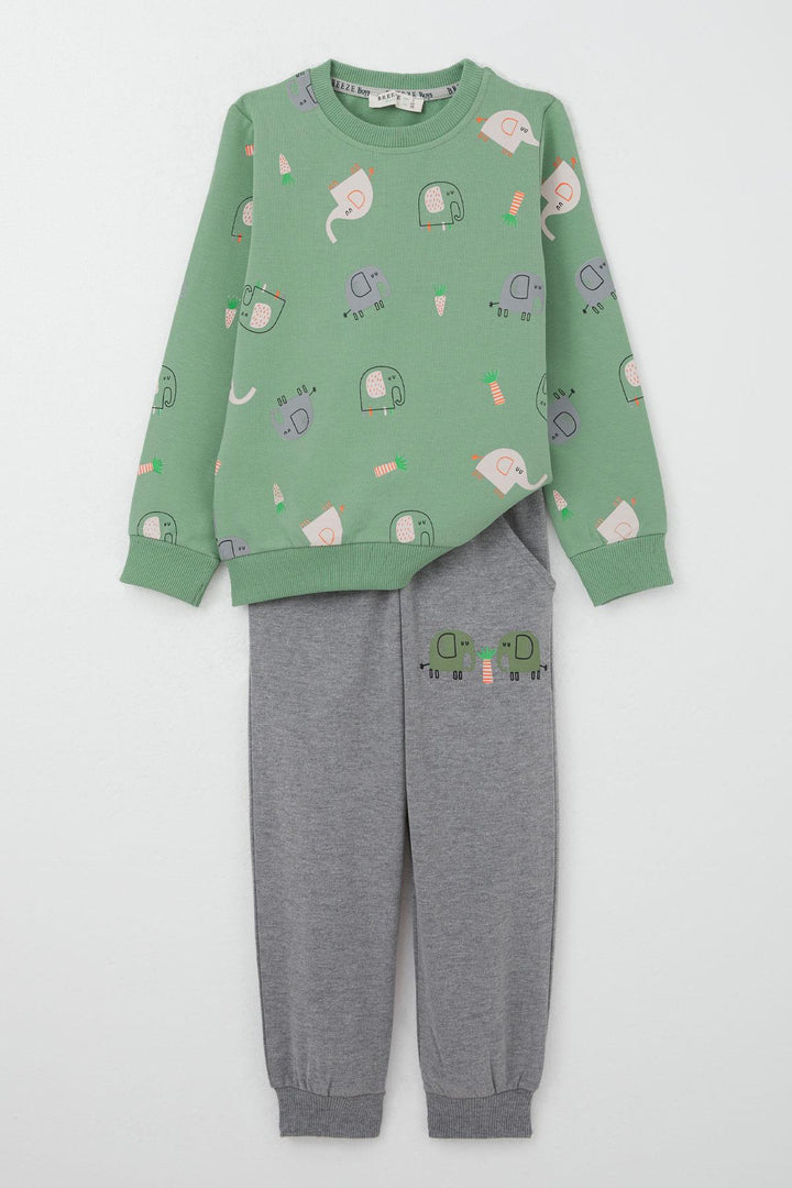 BRE Breeze Boys' Tracksuit Cute Elephant Patterned 1-4 Years, Mint Green - Norwich
