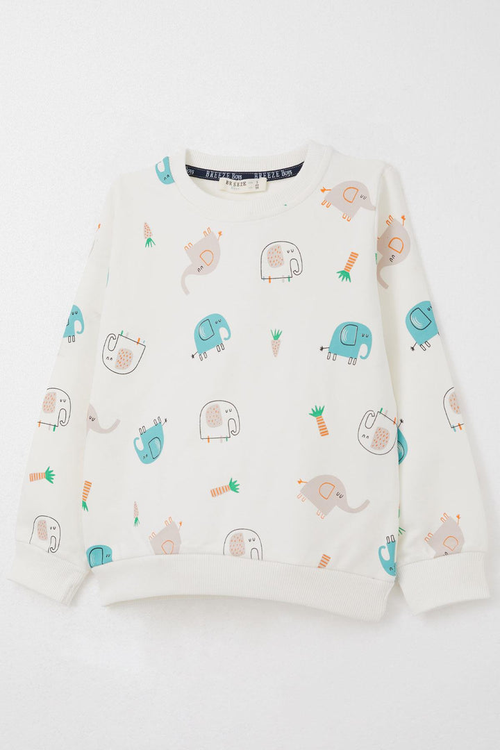 BRE Breeze Boys' Sweat Suit Cute Elephant Patterned 1-4 Years, Ecru - Grand Island