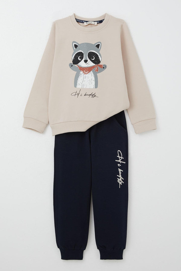 BRE Breeze Boys' Tracksuit Cute Raccoon Printed 1.5-5 Years, Beige - Sykiés