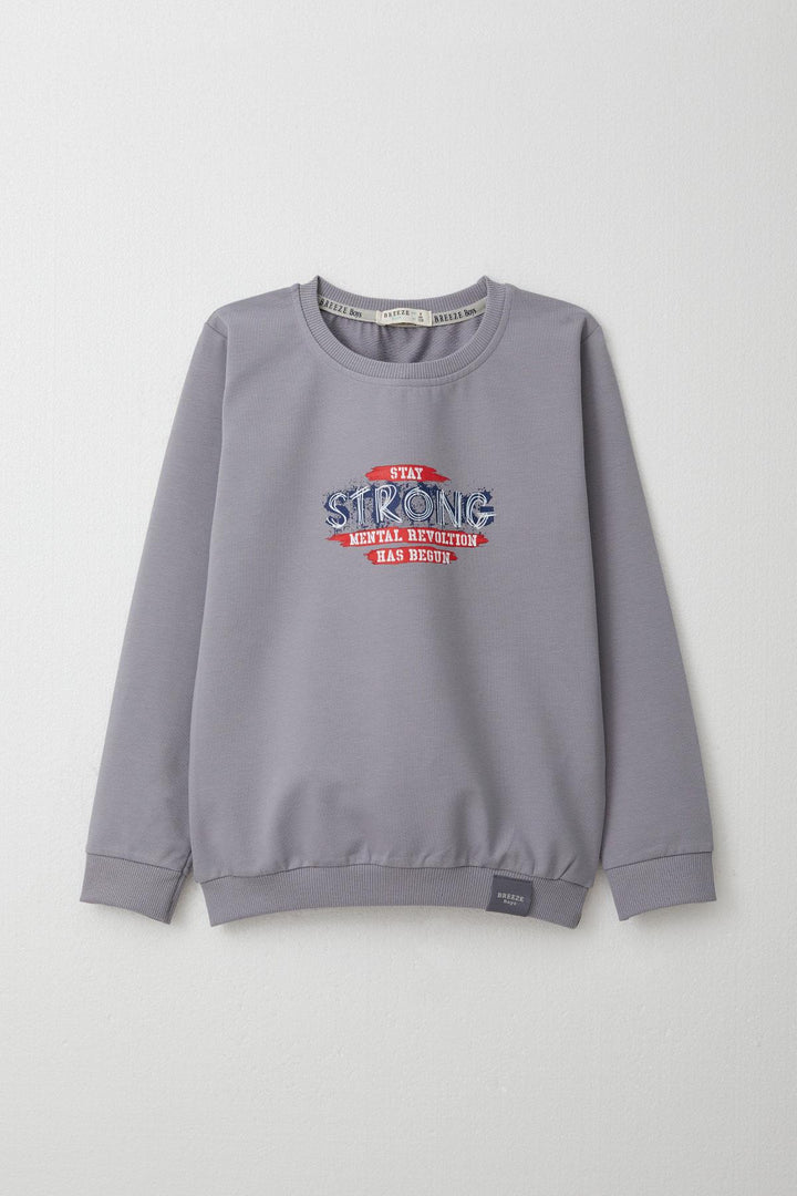 BRE Breeze Boys' Tracksuit Set Slogan Themed Printed with Writing 4-8 Years, Grey - Linz