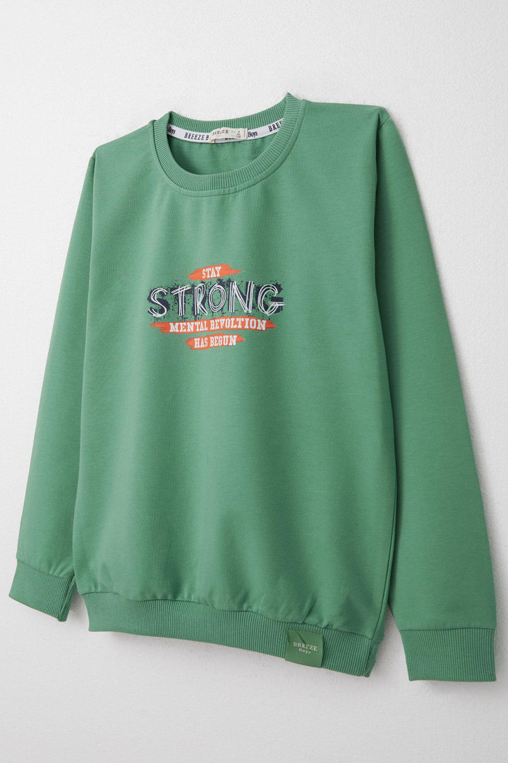 BRE Breeze Boys' Tracksuit Set with Slogan Theme Printed Writing, 4-8 Years, Mint Green. - Widnes