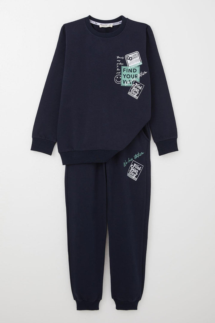BRE Breeze Boys' Tracksuit Set Slogan Themed Printed with Writing 62 Years, Navy Blue - Beauvais