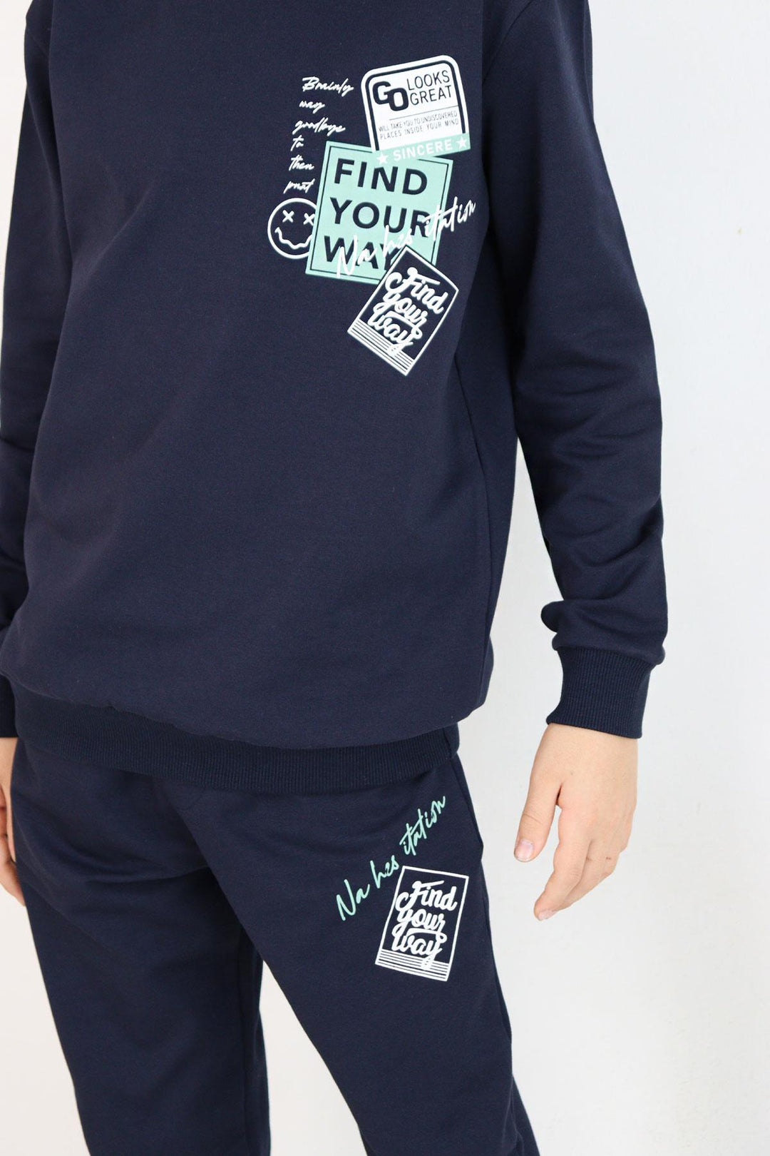 BRE Breeze Boys' Tracksuit Set Slogan Themed Printed with Writing 62 Years, Navy Blue - Beauvais