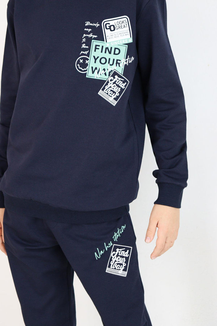 BRE Breeze Boys' Tracksuit Set Slogan Themed Printed with Writing 62 Years, Navy Blue - Beauvais