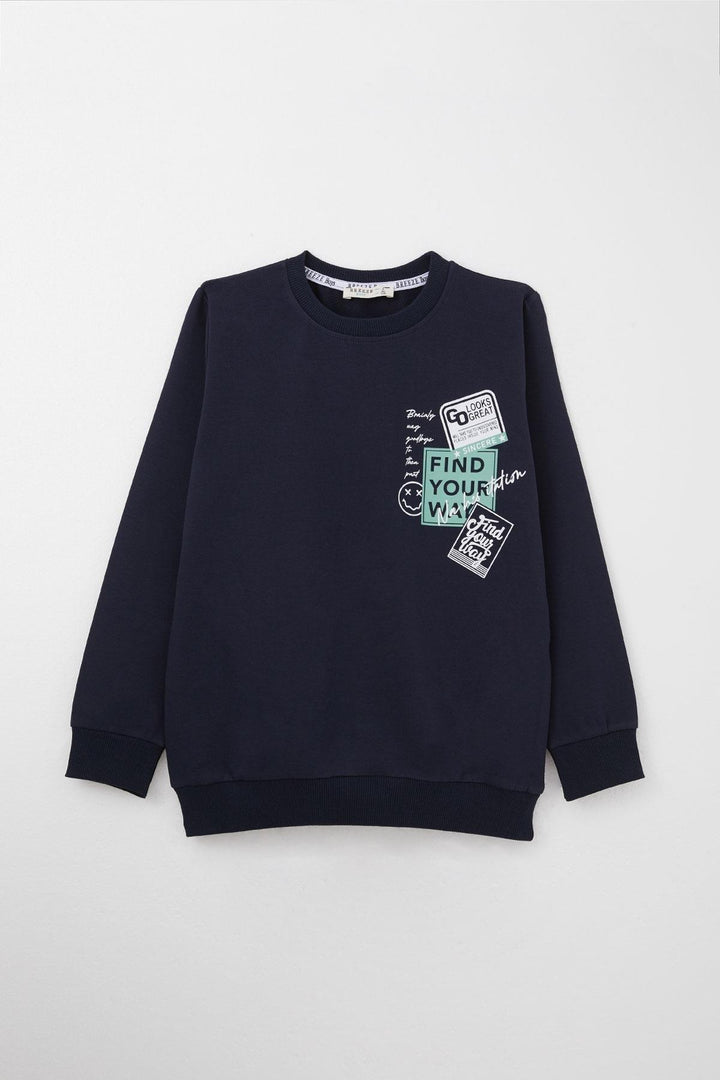 BRE Breeze Boys' Tracksuit Set Slogan Themed Printed with Writing 62 Years, Navy Blue - Beauvais
