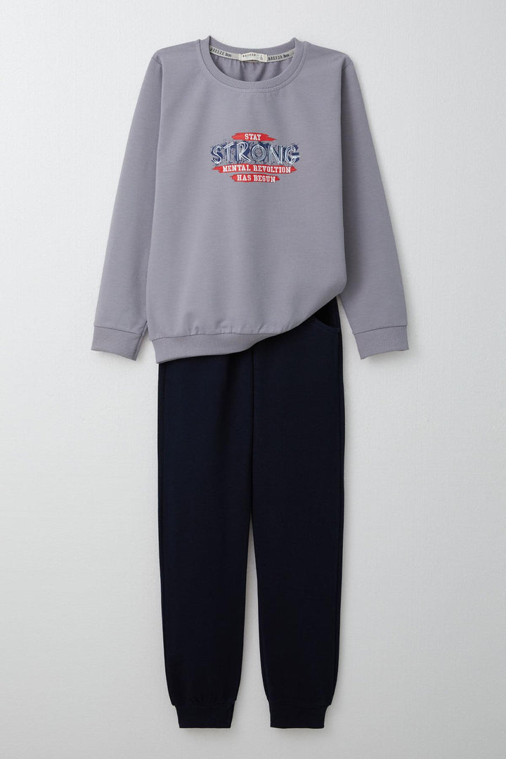 BRE Breeze Boys' Tracksuit Set Slogan Themed Printed with Writing 4-8 Years, Grey - Linz