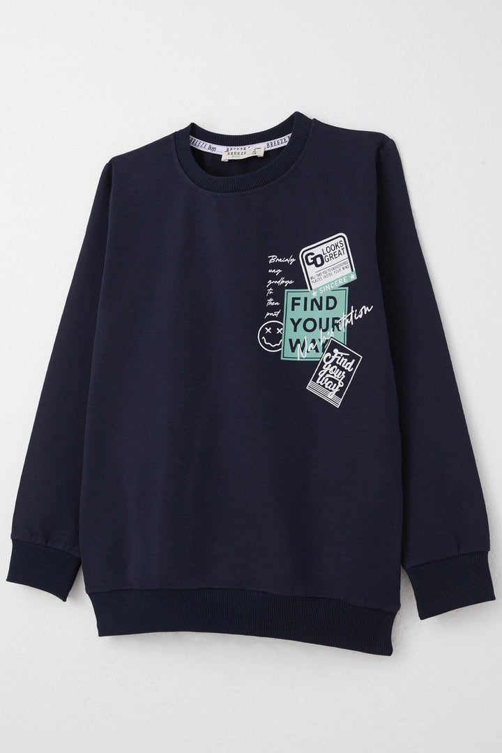 BRE Breeze Boys' Tracksuit Set Slogan Themed Printed with Writing 62 Years, Navy Blue - Beauvais