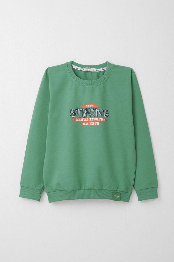 BRE Breeze Boys' Tracksuit Set with Slogan Theme Printed Writing, 4-8 Years, Mint Green. - Widnes