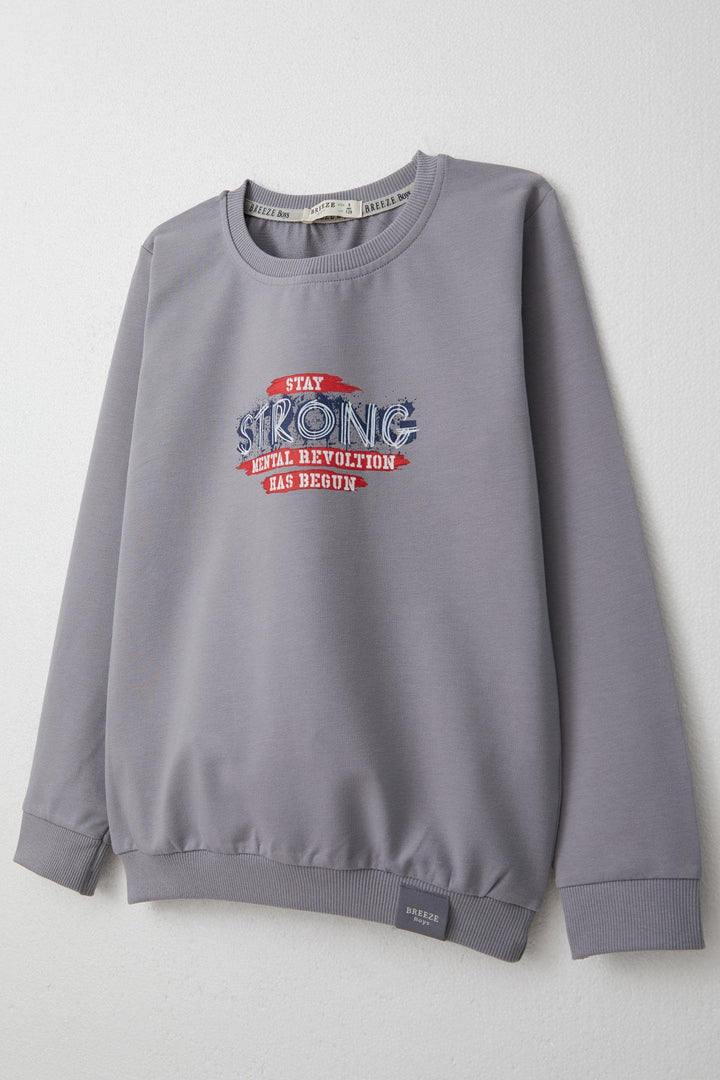BRE Breeze Boys' Tracksuit Set Slogan Themed Printed with Writing 4-8 Years, Grey - Linz