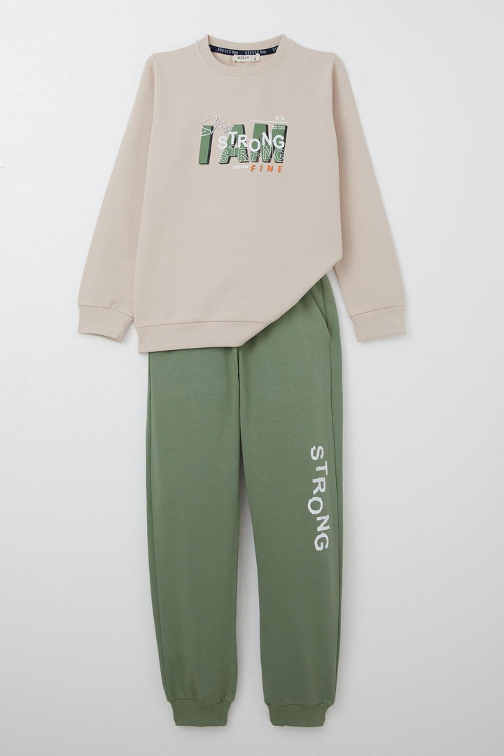 BRE Breeze Boys' Tracksuit Set Strong Printed with "Yazı" 62 Years, Beige - Juventino Rosas