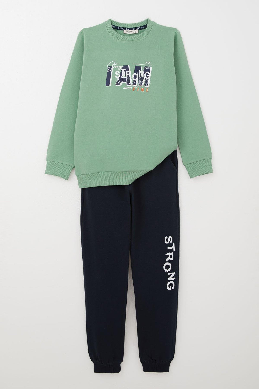 BRE Breeze Boys' Tracksuit Set Strong Printed with "Strong" Text, 62 Years, Mint Green. - Pico Rivera