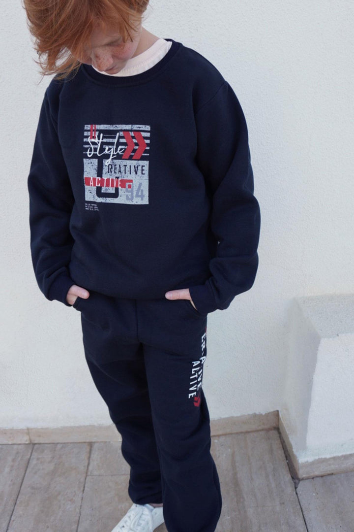 BRE Breeze Boys' Tracksuit with Printed Writing and Lace Accessories, 82 Years, Navy Blue - Loughborough