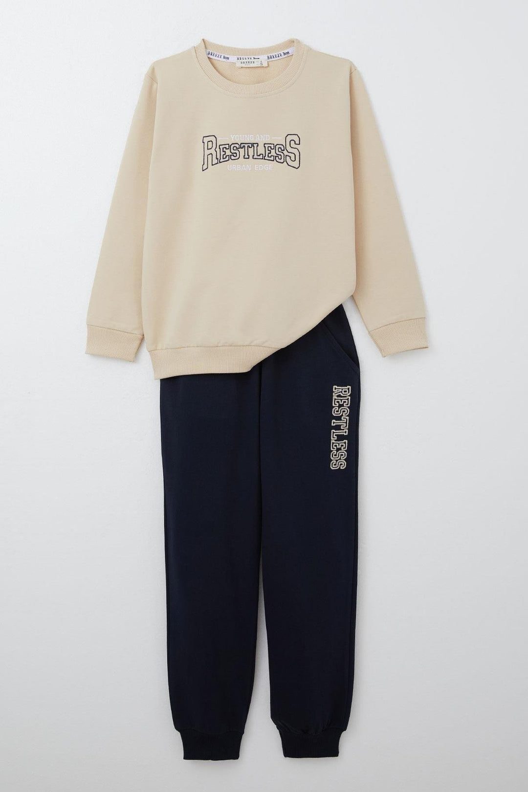 BRE Breeze Boys' Tracksuit with Printed Writing Pockets 50 Years, Beige - Livermore