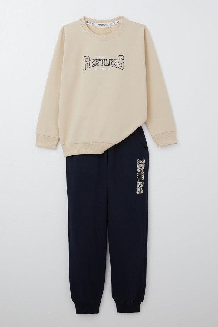 BRE Breeze Boys' Tracksuit with Printed Writing Pockets 50 Years, Beige - Livermore