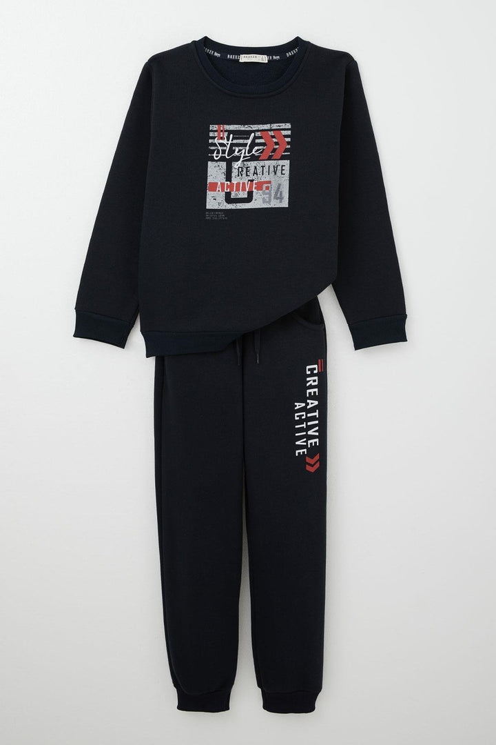 BRE Breeze Boys' Tracksuit with Printed Writing and Lace Accessories, 82 Years, Navy Blue - Loughborough