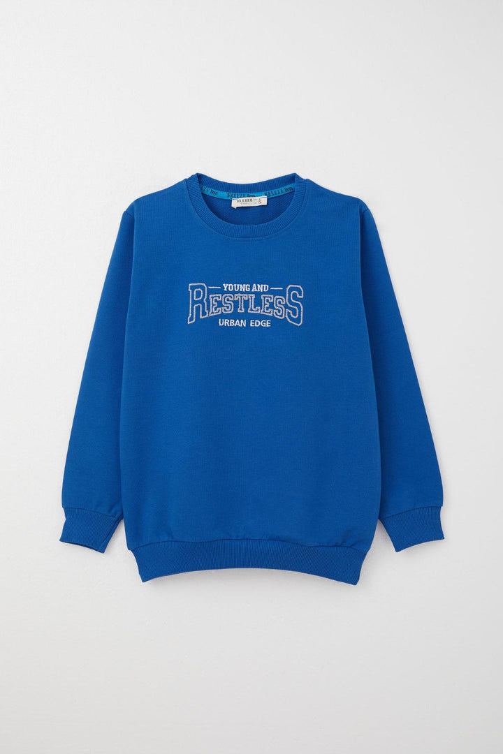 BRE Breeze Boys' Tracksuit with Printed Writing, Pocketed, 50 Years, Saxe Blue - Tuxtla