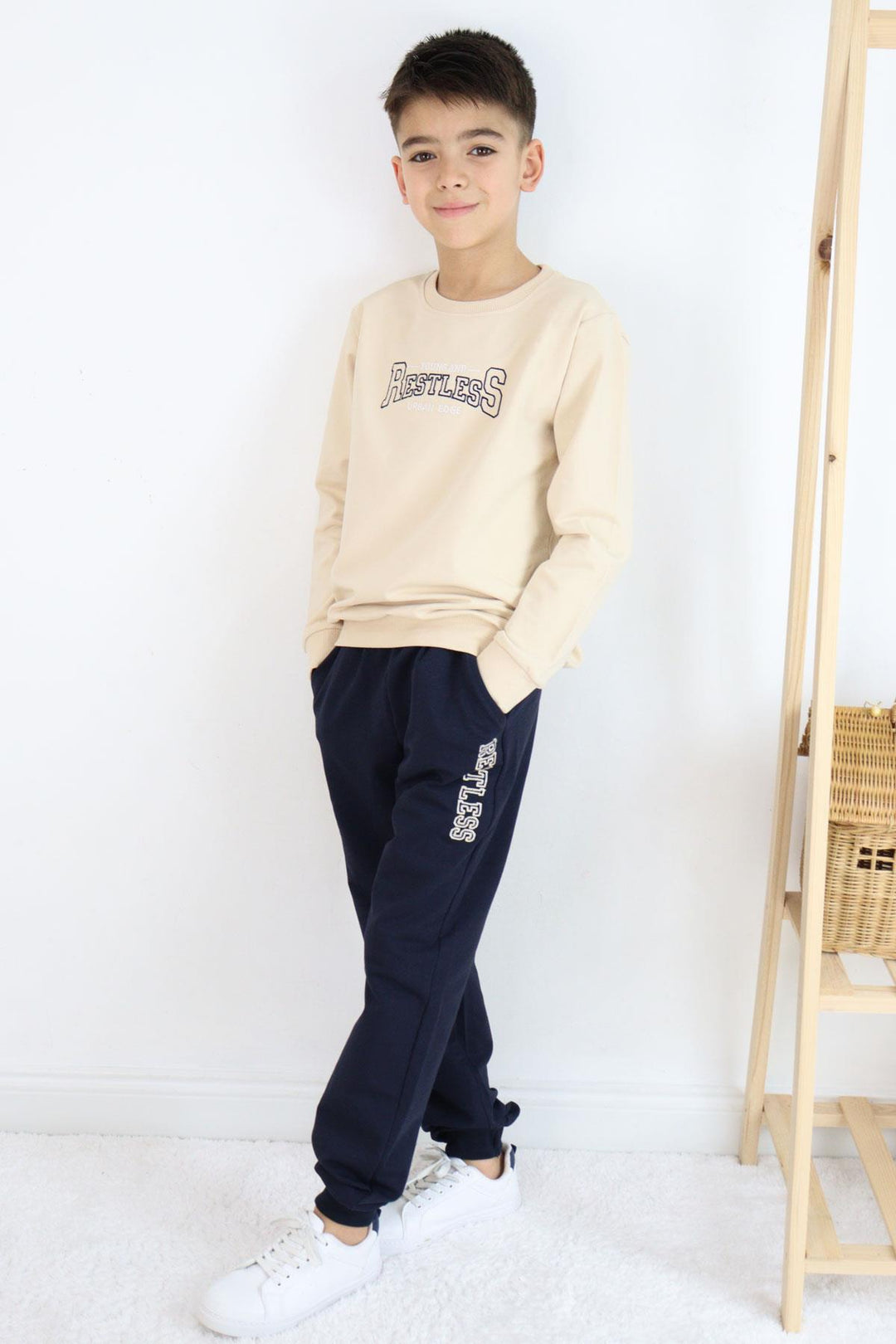 BRE Breeze Boys' Tracksuit with Printed Writing Pockets 50 Years, Beige - Livermore