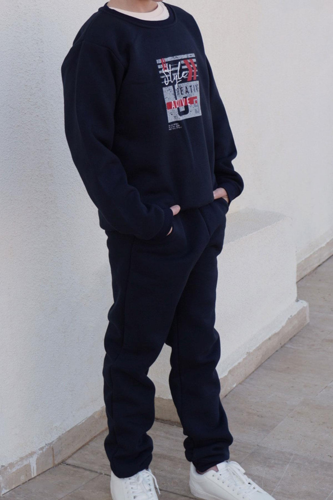 BRE Breeze Boys' Tracksuit with Printed Writing and Lace Accessories, 82 Years, Navy Blue - Loughborough